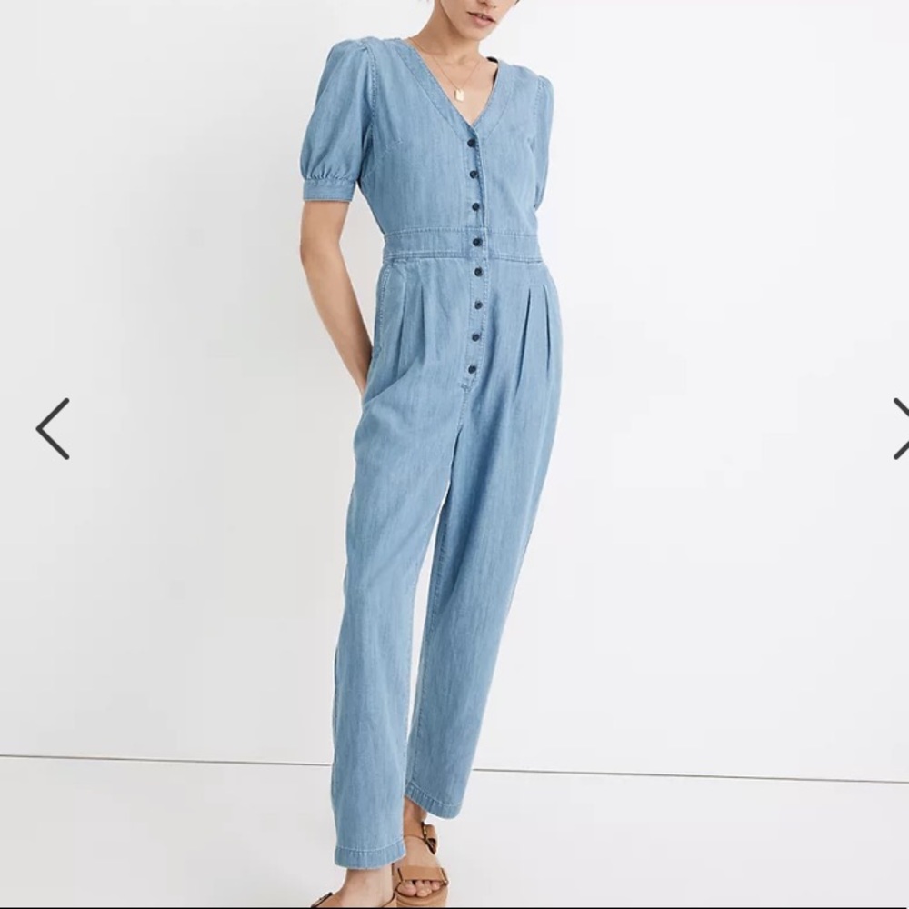 Madewell - Denim Puff Sleeve Button Front Jumpsuit 16 Soft Indigo